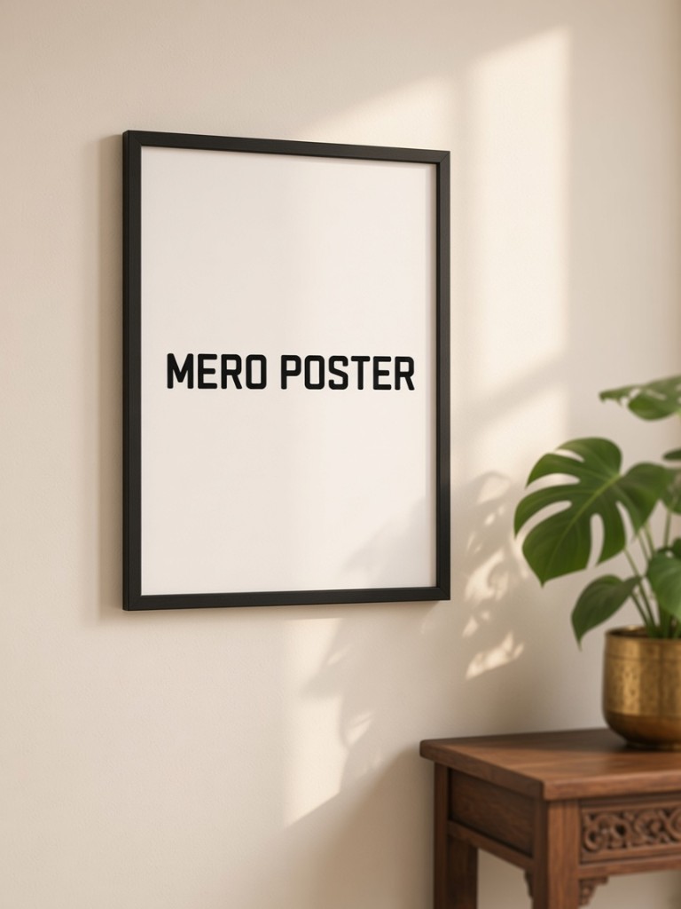Framed posters on dark wall
